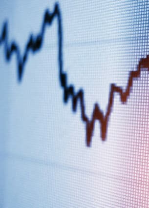 Die Abbildung eines schwankenden Kursverlaufs auf einem Bildschirm.