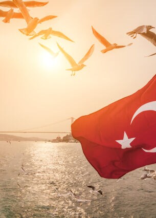 Türkische Flagge und Meer im Hintergrund