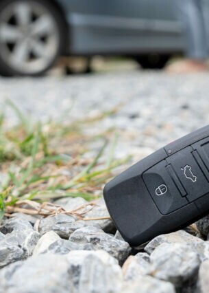 Verlorener Autoschlüssel auf dem Steinboden