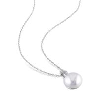 linkToText Delmar Jewelry Diamond &amp; 12-12.5mm White Freshwater Pearl Pendant (Silver) detailsPageText