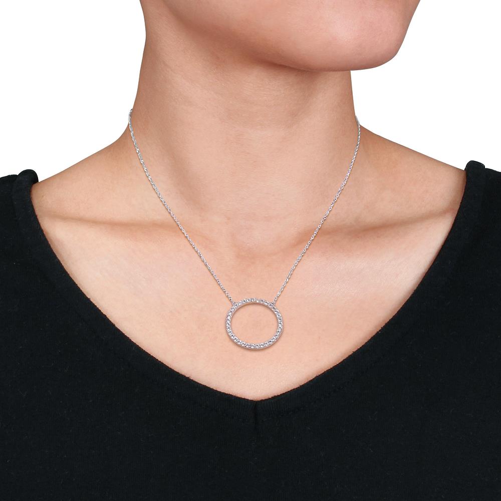 Delmar Jewelry Open Circle Pendant with Chain (White Topaz)