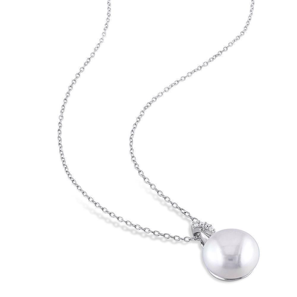 Delmar Jewelry Diamond &amp; 12-12.5mm White Freshwater Pearl Pendant (Silver)