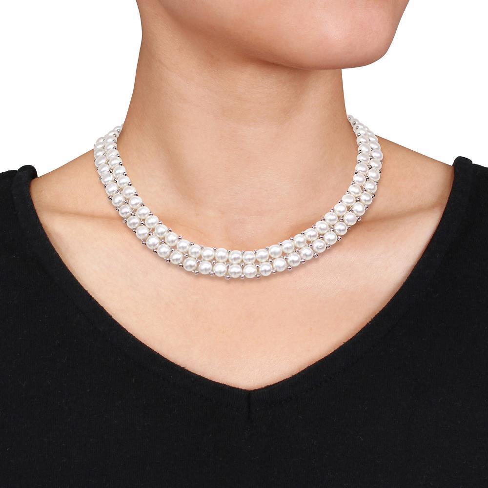 Delmar Jewelry Freshwater White Pearl Necklace, Bracelet &amp; Earring Set (Silver)