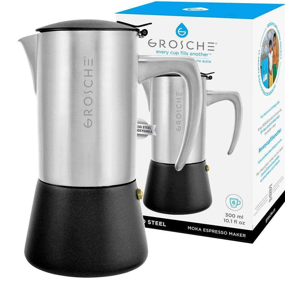 Grosche 6 Cup Milano Brushed Stainless Steel Stovetop Espresso Maker