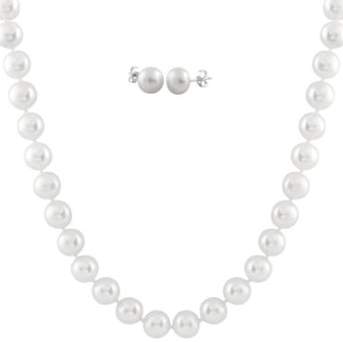 Bella Pearls 7-8mm Freshwater Pearl 18” Necklace With Matching Stud Earrings (White)