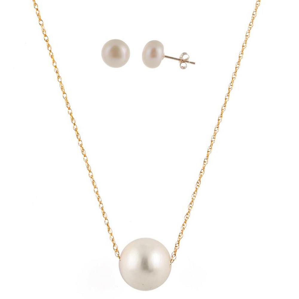Bella Pearls Freshwater Pearl Slider Pendant and Earring Set