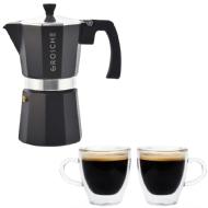 linkToText Grosche Milano Stovetop Espresso Maker 6 cup, Set of 2 Turin Double Walled Espresso Cups 70ml, 2 fl. Oz detailsPageText