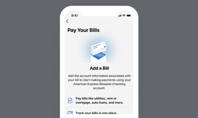A screenshot of the Amex Mobile App showing Bill Pay.