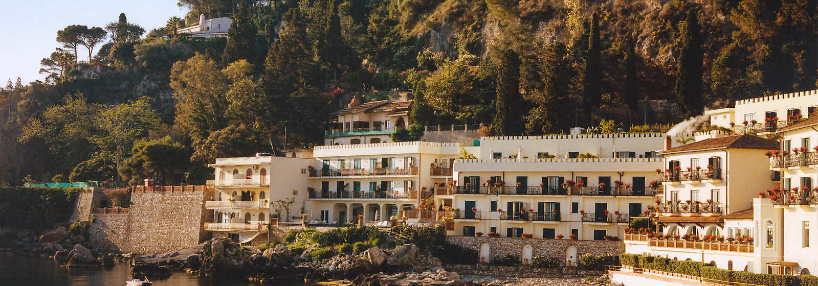 Aerial View of Beach and Villa Sant’ Andrea, A Belmond Hotel, Taormina Mare
