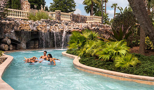 Winding lazy river at the expansive five-acre water park