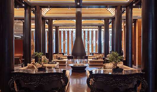 The Lobby, showcasing the Alpine, Asian fusion of the hotel.