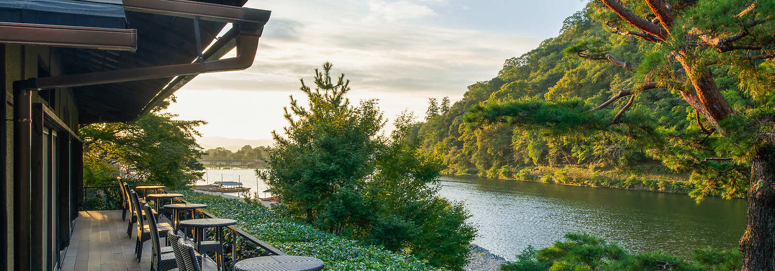 Cafe Hassui Terrace with View of Arashiyama and Hozu Rivers
