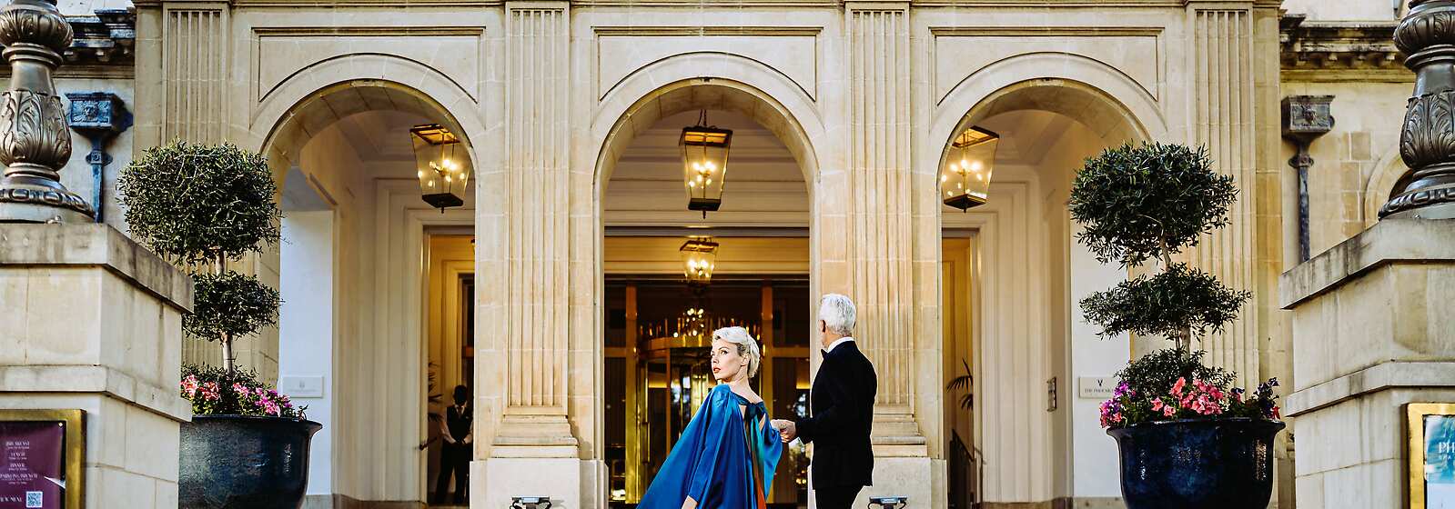 Couple at the Hotel Entrance