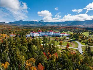 Aerial view of Omni Mount Washington Resort and Spa in Bretton Woods, New Hampshire.