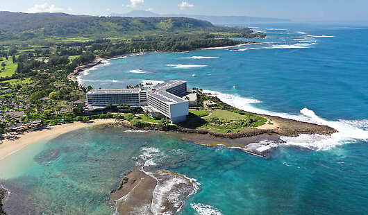 Aerial photo of The Ritz-Carlton O'ahu, Turtle Bay on the North Shore of O'ahu.