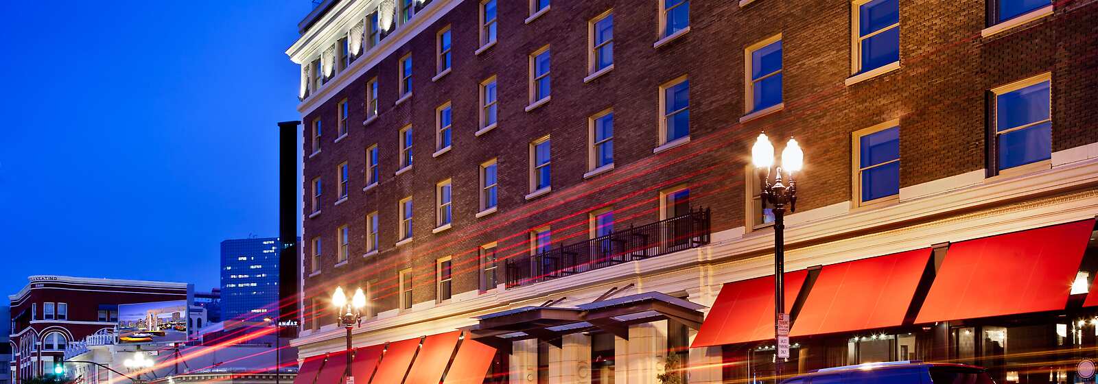 Exterior of hotel at night