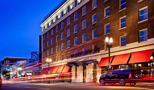 Exterior of hotel at night