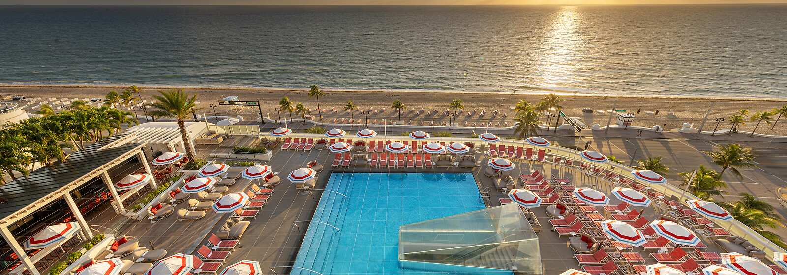 Aerial View of Swimming Pool and Umbrellas