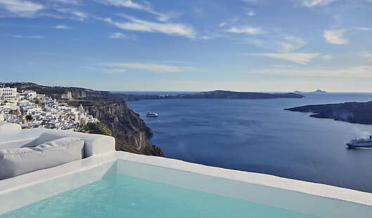Cliff Honeymoon Suite offers you a romantic experience on caldera’s cliff with a view at the most stunning sunset of the world