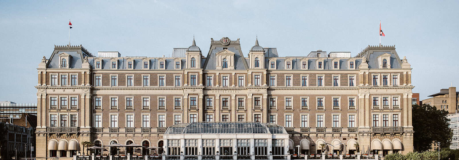 The iconic InterContinental Amstel Amsterdam, along the Amstel River banks.