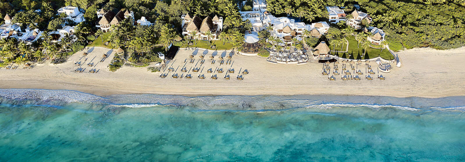 Aerial View of Maroma, A Belmond Hotel, Riviera Maya. Between unspoiled 200 acres of jungle and the turquoise waters. 