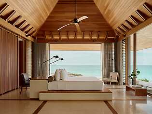 Oceanfront guestroom at Amanyara in Turks and Caicos Islands.