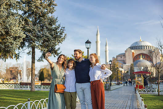Family in front of Blue Mosque
