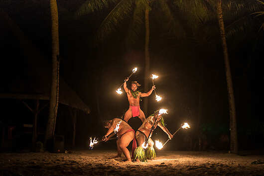 Cultural entertainment during Windstar's complimentary Destination Discovery Event in Bora Bora.