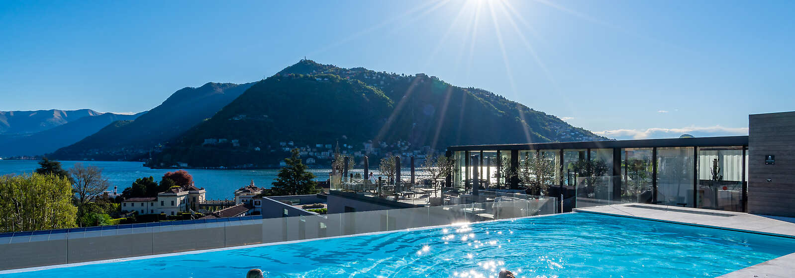 Hilton Lake Como rooftop infinity pool open all year round. (heated pool)
