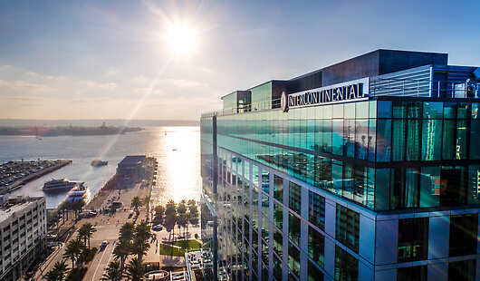Aerial view of the hotel overlooking San Diego Bay