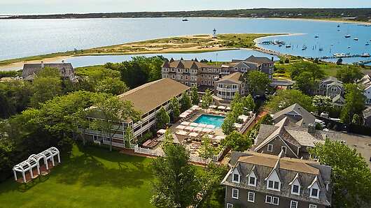 Aerial view of the Harbor View Hotel on Martha's Vineyard. 