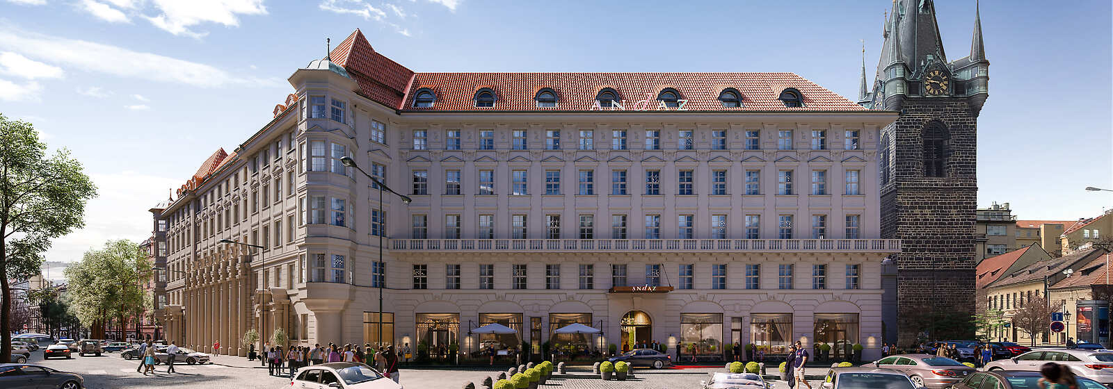 Exterior of hotel on Senovazne square