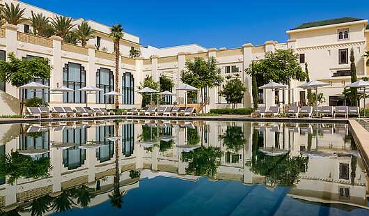 The sparkling aquamarine centrepiece of Fairmont Tazi Palace Tangier.