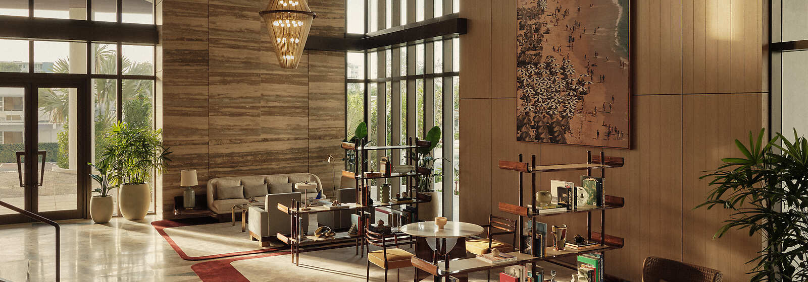 A grand two storey lobby pairs Riviera lifestyle with the freshness of mid-century modernist design