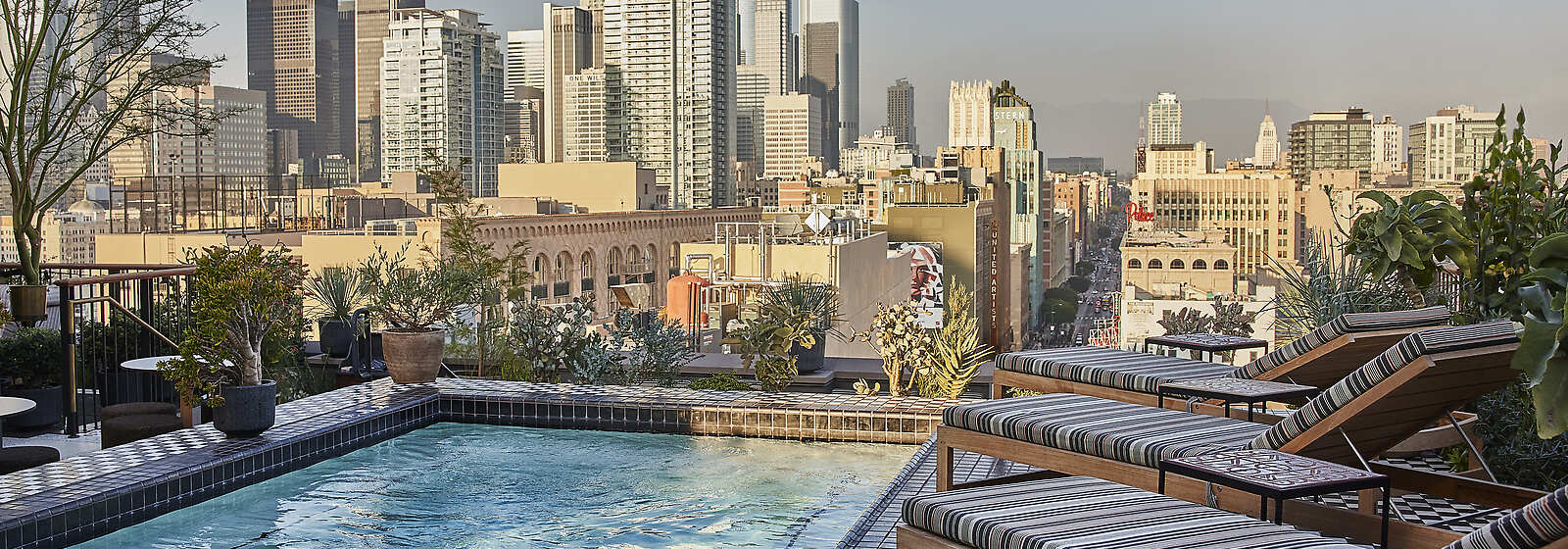 Rooftop Pool and skyline view of Downtown L.A. 