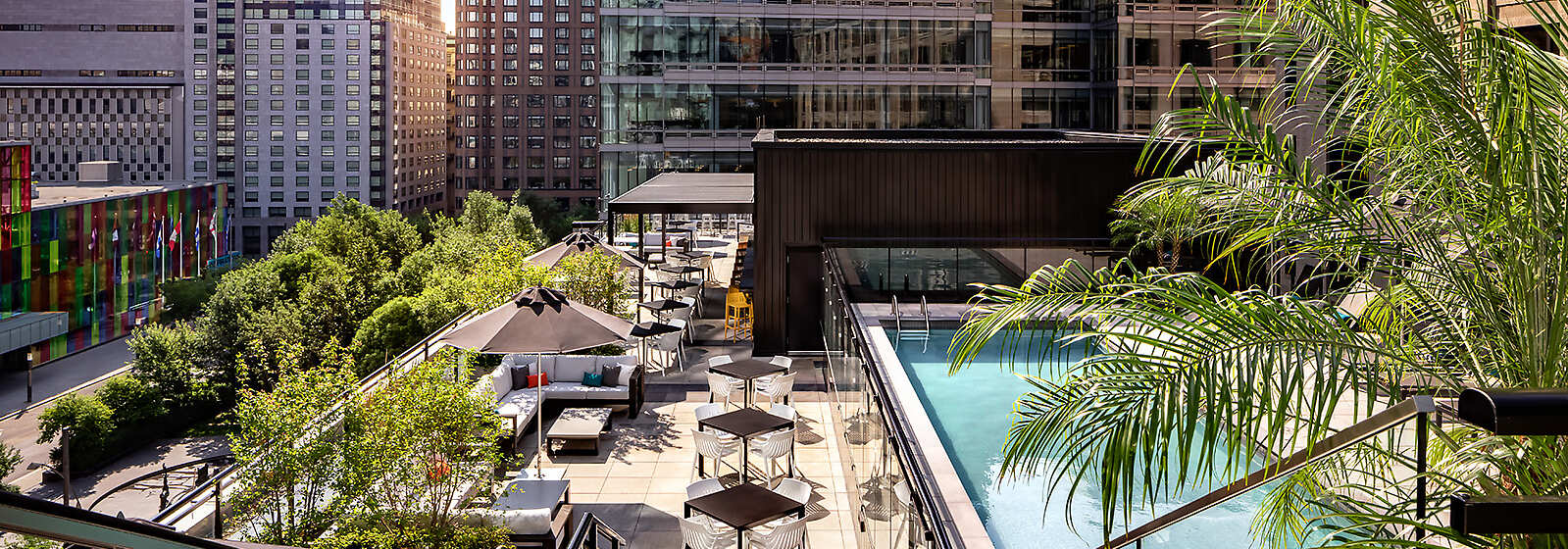 Rooftop terrace and outdoor heated pool.