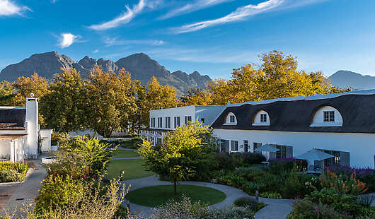 Erinvale Hotel courtyard with gardens and mountains