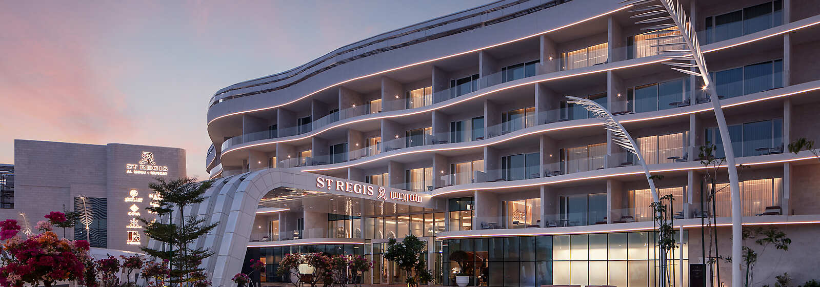 Hotel entrance at sunset