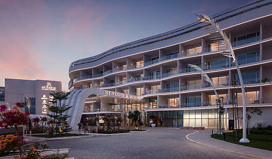 Hotel entrance at sunset