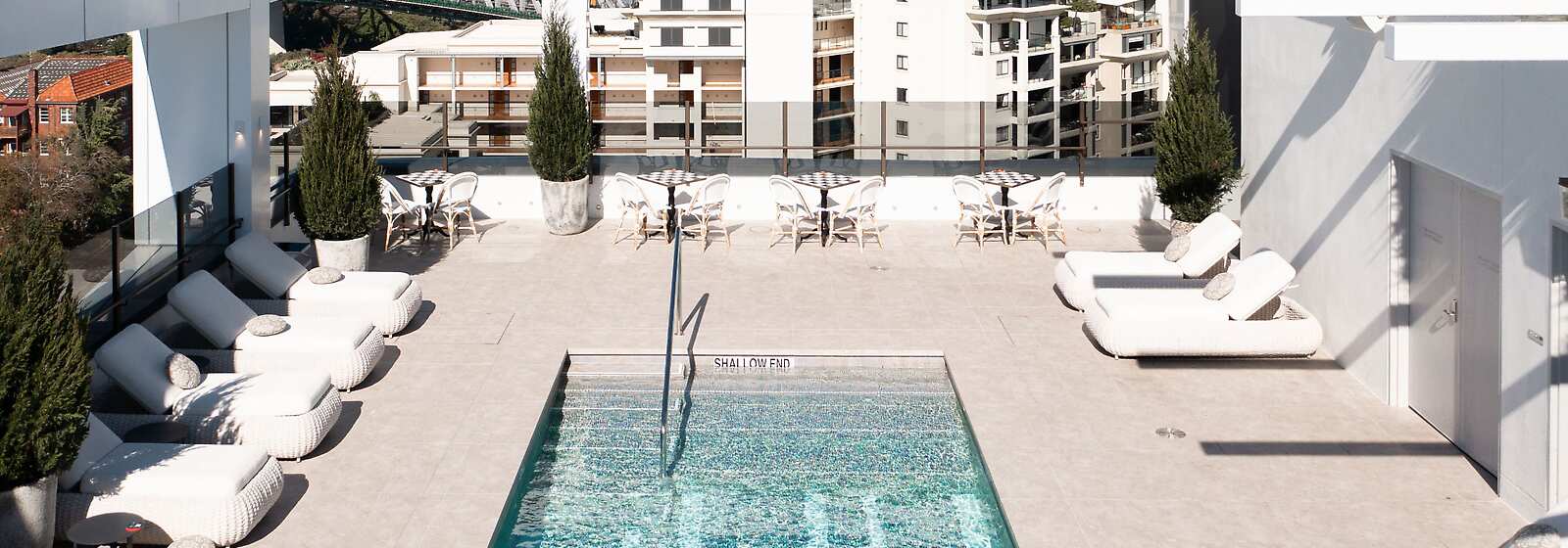 Hotel X Fortitude Valley rooftop pool, aerial view.