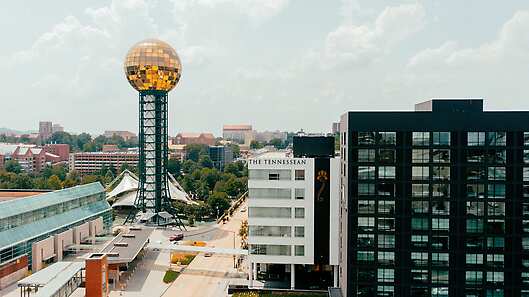 The Tennessean Hotel is adjacent to World's Fair Park, the Sunsphere, and the Knoxville Convention Center, a few blocks from Market Square.