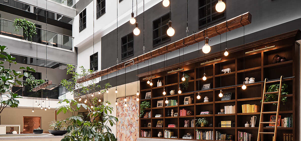 5 story high atrium lobby