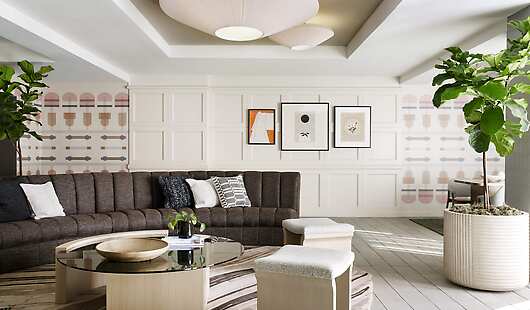 The living room hosts a daily morning kick start with coffee and tea and  nightly social hour.