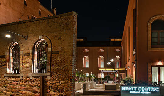 Hotel entrance at night