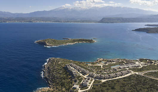 JW Marriott Crete Resort & Spa drone shot - Showcasing design of property - amphitheatrically built