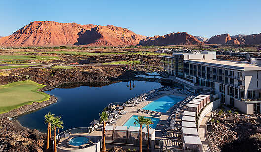 Aerial View of Black Desert Resort and Swimming Pool