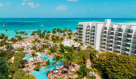 Aerial View of Hotel and Swimming Pool