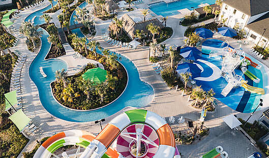 Aerial View of Resort Waterpark and Swimming Pool