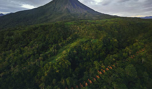 Aerial View of Amor Arenal and Volcano