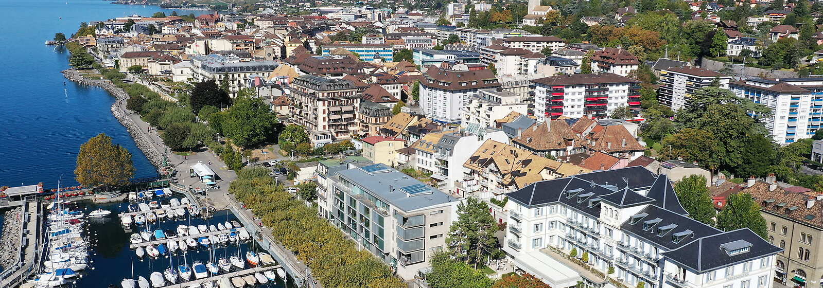 Aerial View of Grand Hotel du Lac and Lake Geneva